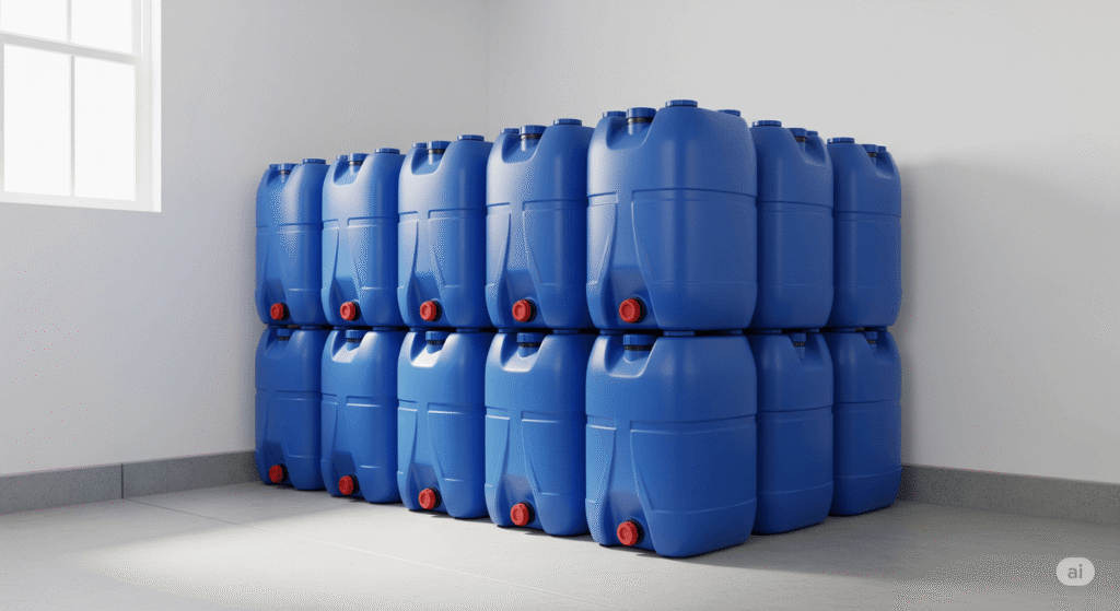 contenedores de agua apilados