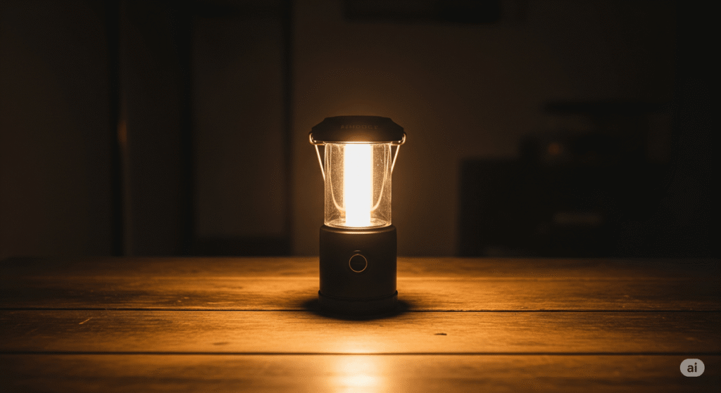 farolillo LED iluminando una habitacion oscura